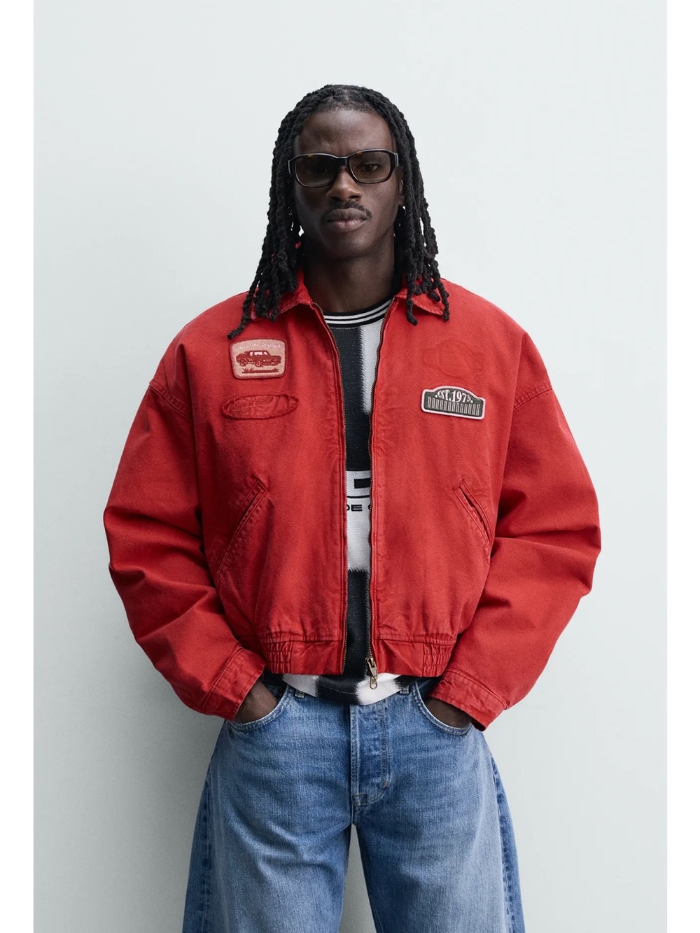 Zara Red Men's Jacket with Patch Details
